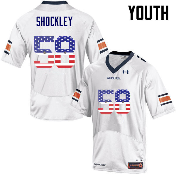 Auburn Tigers Youth Josh Shockley #58 White Under Armour Stitched College USA Flag Fashion NCAA Authentic Football Jersey OGI4774BR